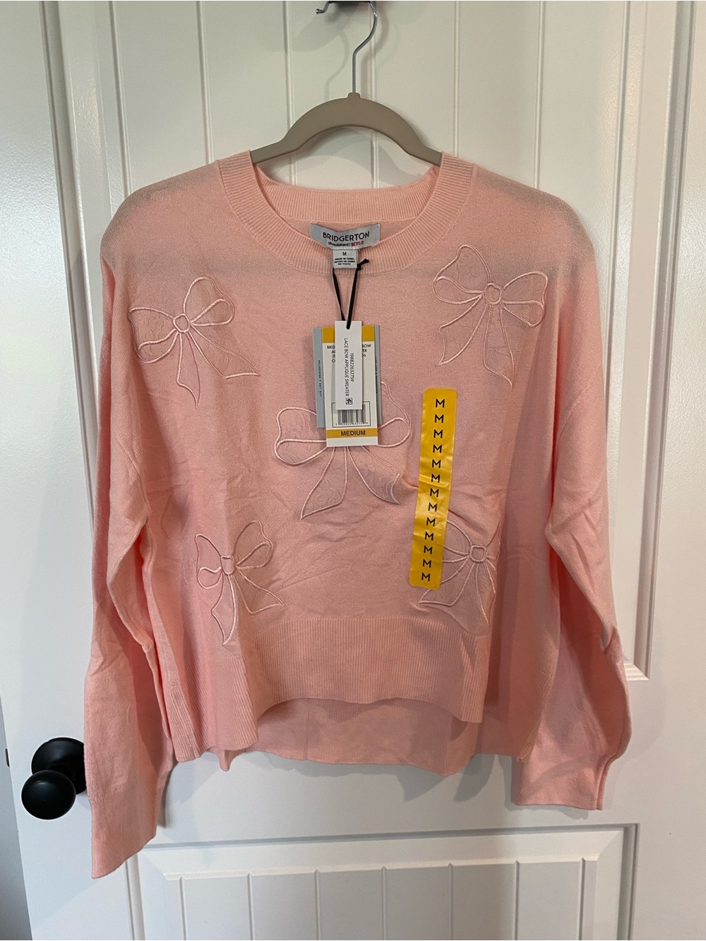 Bridgerton Pink Bow Embroidered Crewneck Sweater - Medium